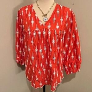 Rockin' C By Cavendars Red Embroidered Peasant Blouse